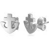Šperky eshop - Náušnice z ocele 316L - kotva a kríž, strieborná farba, puzetky X13.06