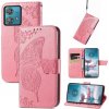 Peňaženkové kožené puzdro Butterfly Love na Motorola Edge 40 Neo - Ružová