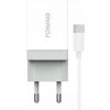 FONENG Sieťová nabíjačka K210 2.1A 10W 1xUSB + USB-C kábel, biela #1092