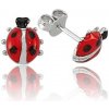 Strieborné detské náušnice Lienky ČERVENÉ