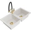 Mexen Mario, granitový drez 820x436x161 mm, 2-komorový a drezová batéria Duo, biela, 6504-20-671701-57-G