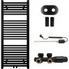 CERANO - Kúpeľňový radiátorový set Lincoln - kombinované vykurovanie, termo tyč - stredové pripojenie 50 mm - 366W - čierna matná - 1200x500 mm CER-663373