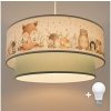 Brilagi- LED detský luster na lanku BOBO 1xE27/60W/230V pr. 40 cm biela/zelená/so zvieratkami. 8590828051268 + záruka 3 roky zadarmo