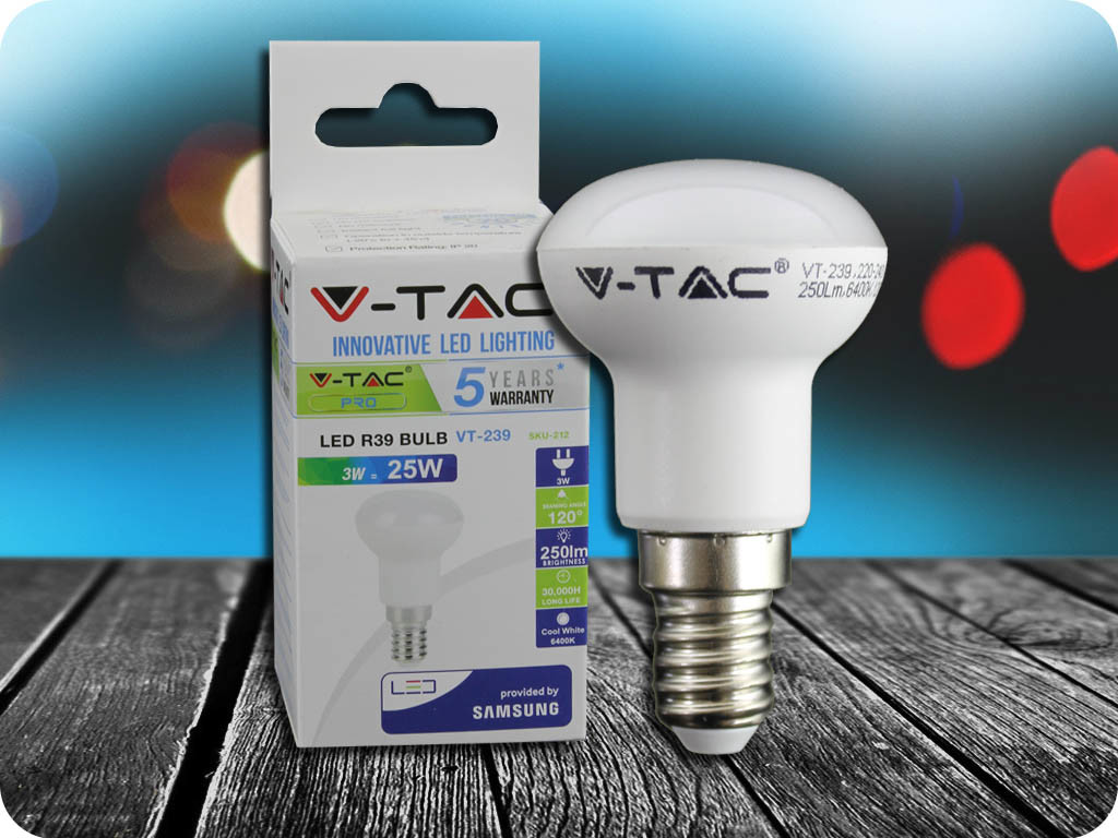 V-TAC E14 LED žiarovka 3W, R39 SAMSUNG CHIP Studená biela