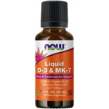 Now Foods Tekutý vitamín D a MK7 Vitamín K2 Tekutý vitamín D-3 a Mk-7 30 ml