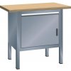 Pracovný stôl Lista, š 1000 mm, pracovná doska buk, krídlové dvierka a zásuvka, metalická sivá