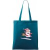 Santa so zahryznutým psom - Taška bavlnená - 42 x 38 cm ( Petrolejová )