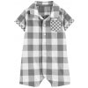 CARTER'S Overal letný krátky rukáv Grey Gingham chlapec