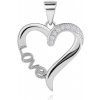 Šperky eshop - Ródiovaný prívesok, striebro 925, kontúra srdca s nápisom Love, číre zirkóny AC09.17