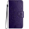 Peňaženkové puzdro Embossing Pattern Motýľ a kvet tmavofialové – Samsung Galaxy A35 5G