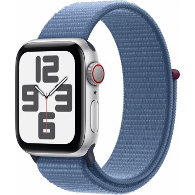 Chytré hodinky Apple Watch SE Cellular 40mm Strieborný hliník s ľadovo modrým prevliekacím športovým remienkom (MRGQ3QC/A)