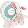 Doudou et Compagnie Paris Doudou Plyšový zajačik Ecru s ružovou dekou z organickej bavlny 22 cm