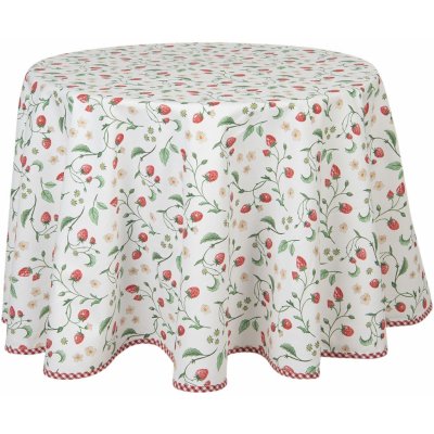 Clayre & Eef Okrúhly bavlna obrus s motívom lesných jahôd Wild Strawberries Ø 170 cm