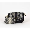Dámska kožená crossbody kabelka Bagger + kožená kozmetická taška - čierna s lakovaným bežovým hadím vzorom 0151 007