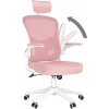 Bigzzia Kancelárska stolička - ergonomická kancelárska stolička - otočná stolička s bedrovou opierkou - nastaviteľná opierka hlavy, podrúčky a výška - biela a ružová