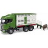 Bruder Scania Super 560R green container truck w. cow figure 1/16