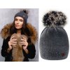 Fashionweek Dámska čiapka s kožušinovou brmbolcom JENOT +flísová podšívka WOOL VERONA Farba: grafit, Veľkosť: Universal