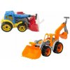 Teddies Traktor / nakladač / bager sa 2 lyžicami plast na voľný chod 2 farby v sieťke 16x35x16cm