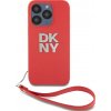DKNY PU Leather Stack Logo Wrist Strap Zadný Kryt pre iPhone 15 Pro Max Red