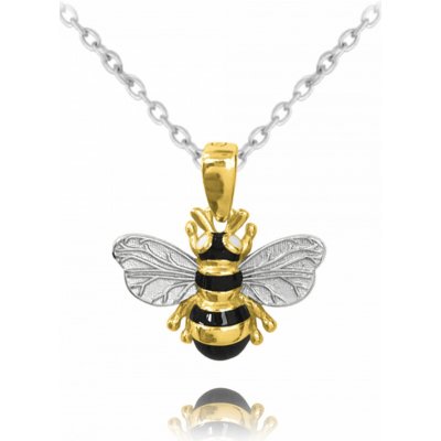Minet Pozlátený strieborný náhrdelník včielka s čiernymi zirkónmi JMAS5056GN45