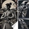 2x NÁLEPKA na stĺpiky dverí Automobily Samuraj Katana Tetovanie 50x30