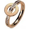 Šperky eshop - Oceľový 316L prsteň ružovozlatej farby - kruh s rímskymi číslami, zirkóny T16.15 - Veľkosť: 49 mm