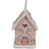 Clayre & Eef Závesná ružová ozdoba perníková chalúpka Gingerbread House - 4*4*6 cm - Clayre & Eef