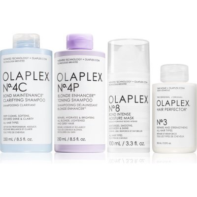 Olaplex The Ultimate Enhancing, Detoxing & Hydrating Kit for Blondes No°. 4P Blonde Enhance Toning Shampoor fialový tónovací šampón neutralizujúci žlté tóny 250 ml + No°. 4C Bond Maintenance Clarifyin