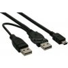 PremiumCord USB 2.0 napájací Y kábel A/M + A/M -- A/M mini 0.4m + 0.5m ku2y02