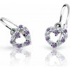 Náušnice pre bábätká Danfil srdiečka C2157 z bieleho zlata, Amethyst, zapínanie brizura