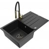 MEXEN - Bruno granitový drez s odkvapkávačom vrátane batérie Aster, čierna/strieborná metalík 6513-73-73450-57-B