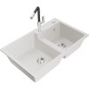 Mexen Tomas, 2-komorový granitový drez 800x500x190 mm a drezová batéria Flora, biela, 6516-20-670401-07