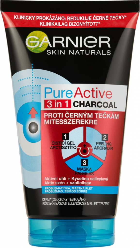 Garnier Pure Active čistiaca starostlivosť proti čiernym bodkám s aktívnym  uhlím 3 v 1 pre mastnú a problematickú pleť 150 ml od 4,46 € - Heureka.sk