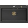 Mexen Elix granitový drez s 1 komorou 800 x 500 mm, čierny škvrnitý, zlatý sifón - 6527801005-76-G
