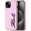 Karl Lagerfeld Wrinkled PU Signature Logo Zadní Kryt pro iPhone 15 Pink KLHCP15SPFMFBKMP