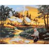 Zuty – Maľovanie podľa čísel – Muž chytajúci ryby v rieke, dom a západ slnka (D. Rusty Rust), 40 × 50 cm, plátno + rám 8596530181934