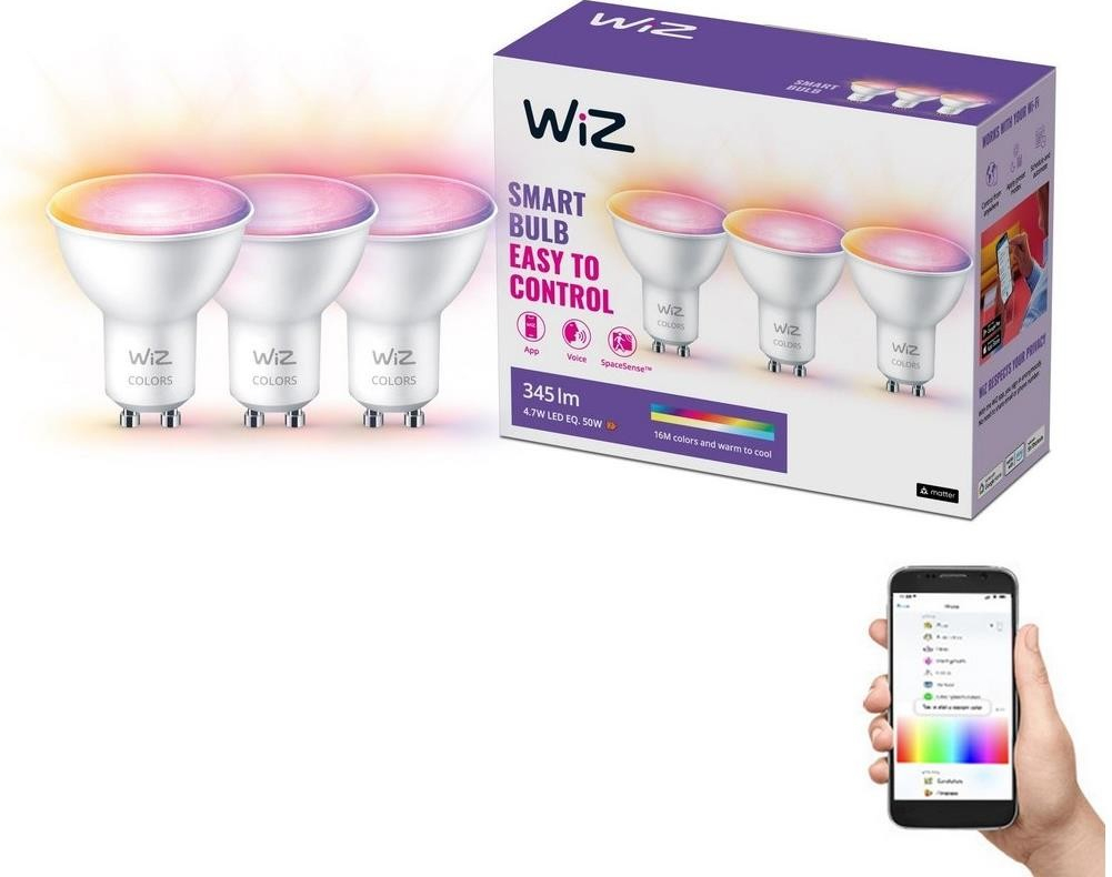 WiZ WiZ SADA 3x LED RGBW Stmievateľná žiarovka GU10/4,7W/230V 2200-6500K CRI 90 Wi-Fi WI0128