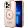 Guess iPhone 14 Pro Magsafe Gold Outline Translucent ružové