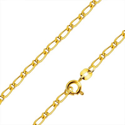 Šperky eshop - Retiazka v žltom 18K zlate - striedavo napájané drobné a väčšie hladké a lesklé články, 450 mm S3GG171.18
