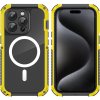 AppleMix Kryt + tvrdené sklo pre Apple iPhone 15 Pro - odolný - kovový rám - MagSafe - čierny / žltý
