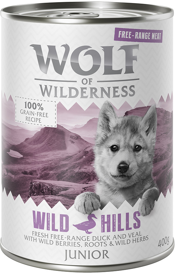 Wolf of Wilderness Junior Wild Hills kačacie a teľacie 6 x 400 g