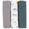 Petite&Mars Sada Plienok Bambusová Mušelínová 3ks Moussy 68 x 68 cm-Grey Planes