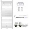 CERANO - Kúpeľňový radiátorový set Lincoln - kombinované vykurovanie, termo tyč - stredové pripojenie 50 mm - 366W - biela lesklá - 1200x500 mm