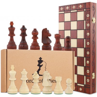 Amazinggirl Šachová hra šachová šachovnica drevo vysokej kvality - šachovnica skladacia so šachovými figúrkami veľká pre deti aj dospelých 47,5 X 47,5 cm