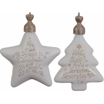 Vianočné ozdoby - biele s nápismi v tvare hviezdičky alebo stromčeka, set  2ks, 11cm od 4,3 € - Heureka.sk