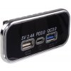 USB 2.4A + QC3.0 + zásuvka USB-C PD 12/24V, chrómový rám