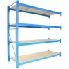 Profesionálny regál Biedrax prídavný 120 x 100 x 300 cm, 4 police - nosnosť 350 kg/polica, modrý