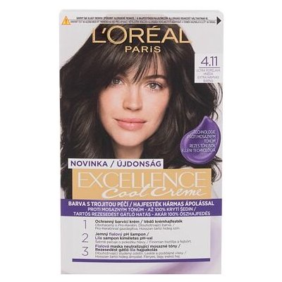 L'Oréal Paris Excellence Cool Creme permanentní barva na vlasy se studenými tóny 48 ml odstín 4,11 Ultra Ash Brown pro ženy