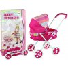 Leantoys Ružový kočík pre bábiky s kapucňou, 66 cm