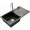 Granitový drez s kuchynskou batériou MEXEN LEO čierna/chróm